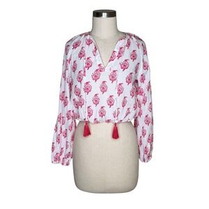 ROLLER‎ RABBIT x Target Shirt Pink White Block Print Tassel Crop Women's XXS NEW